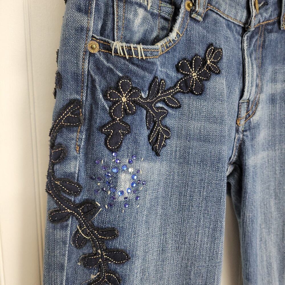 The Great China Wall Blue Boot Cut Jeans with Black Embroidery - Picture 3 of 10